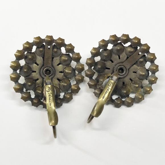 Liz Palacios Antiqued Brass AB Aurora Borealis Swarovski Crystal Earrings - Picture 12 of 12